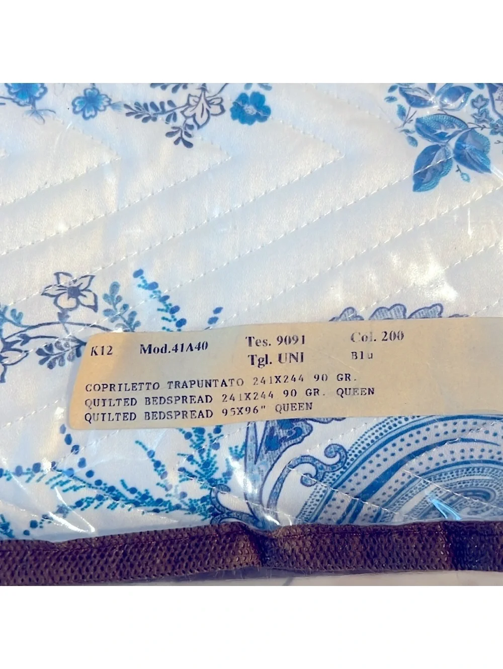 ETRO Home Loures Queen Quilted Bedspread, Paisley White & Blue, New with Tag